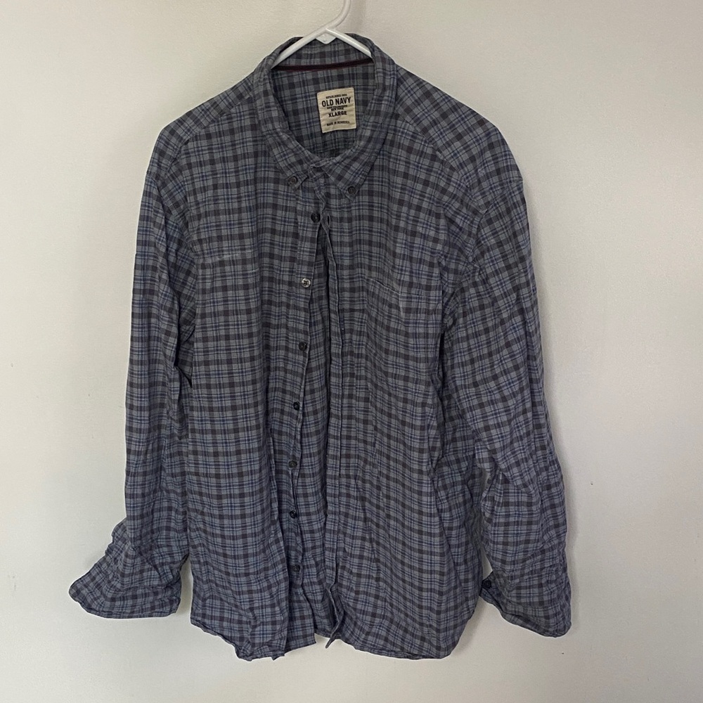 Old Navy Blue and Gray Checkered Shirt